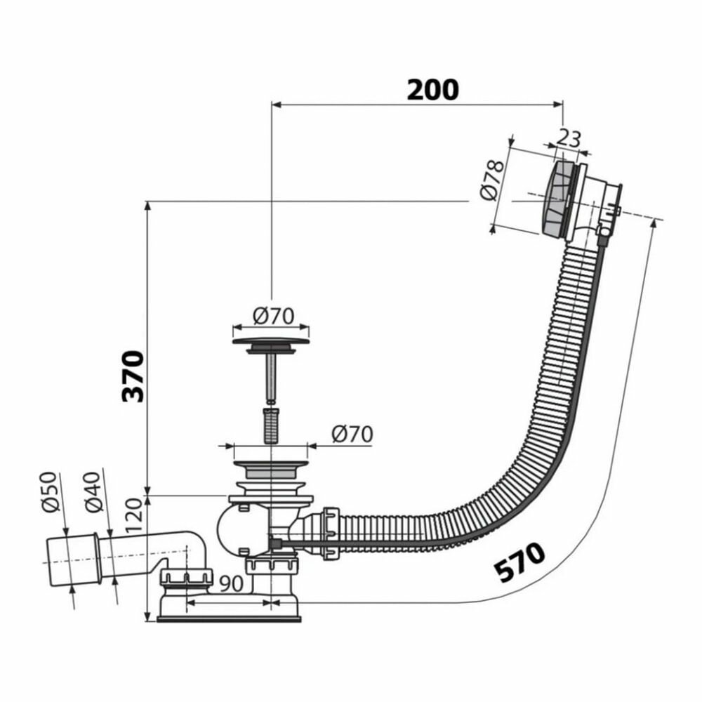 Слив-перелив для ванны AlcaPlast A55KM 57см — фото 1
