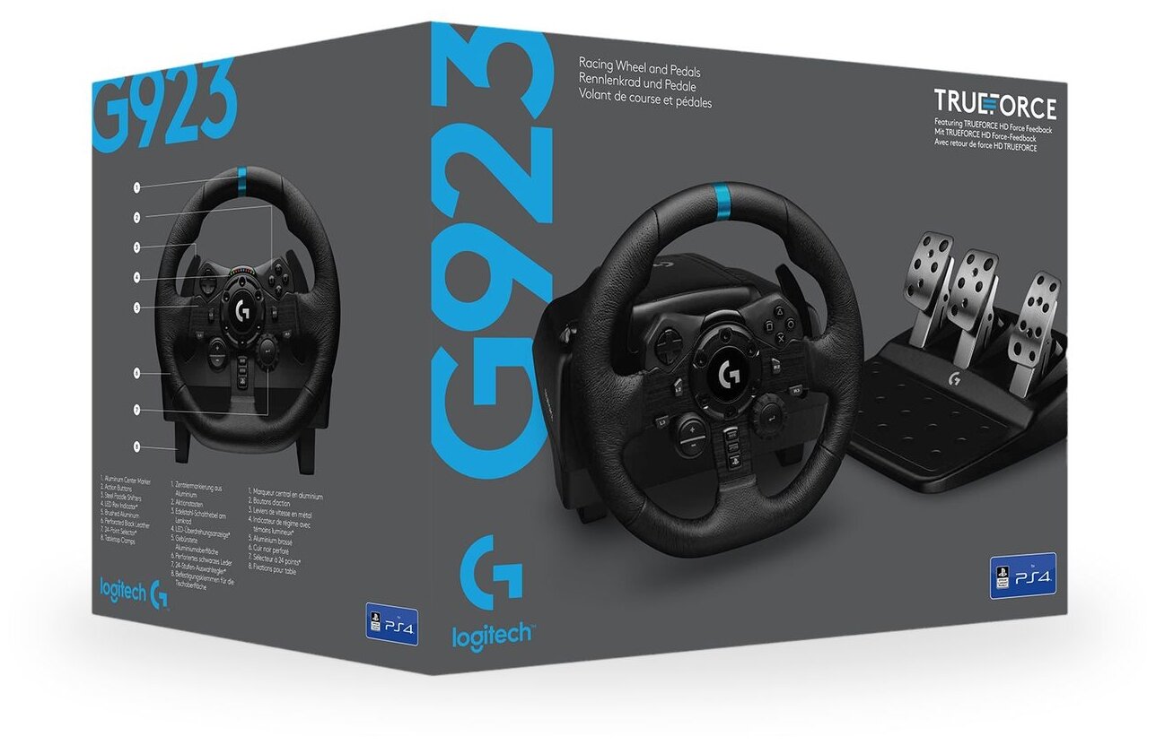 Игровой руль Logitech G923 TrueForce, для PS4/PS5/ПК, с педалями, черный