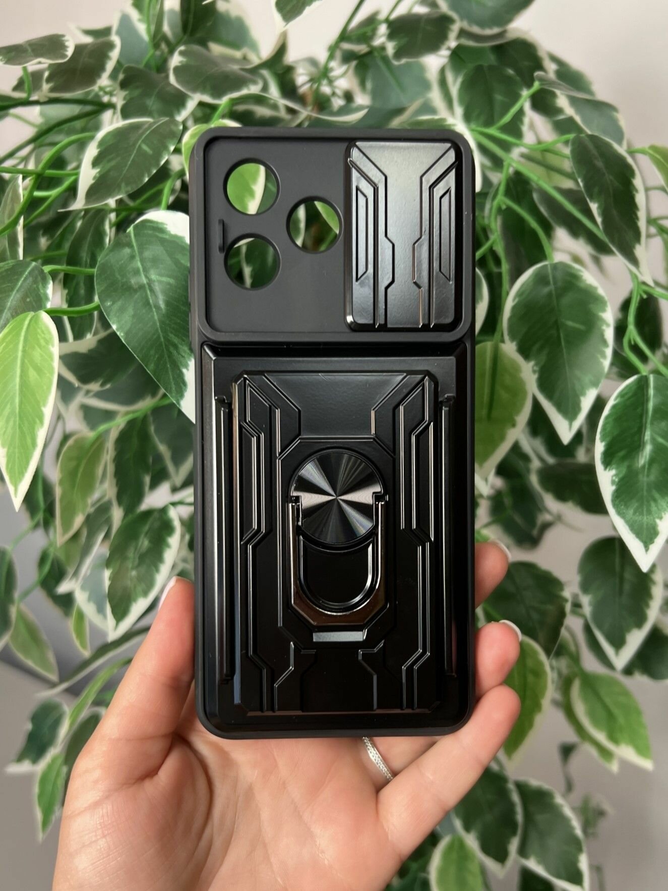 Чехол противоударный с картхолдером для Realme C51 и C53 и Note 50 / Реалми С51 и С53 и Ноте 50 (Черный) — фото 1