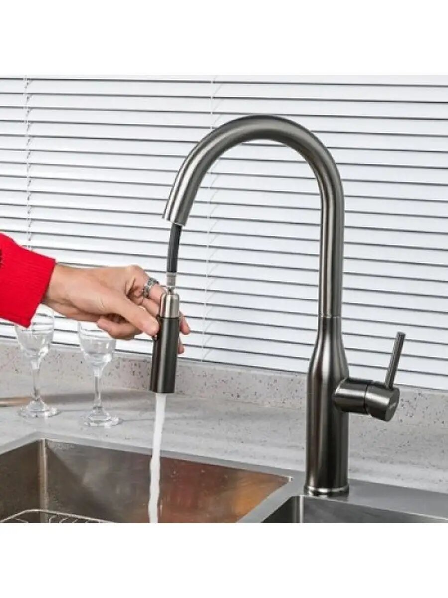 Смеситель для кухни Gappo G4398-45 однорычажный, нержавеющая сталь, сатин — фото 1