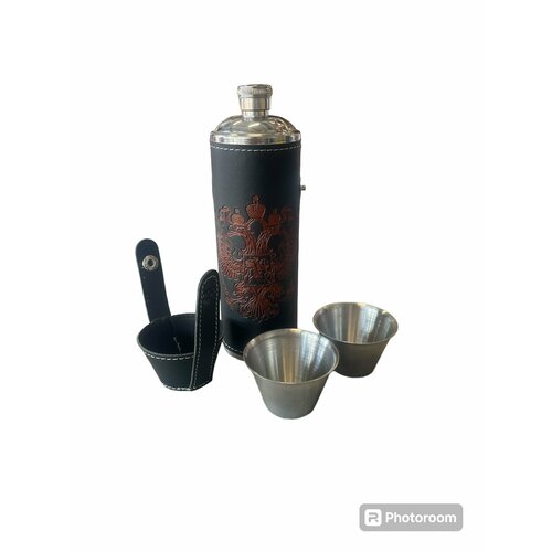 Кожаная фляга с принтом Россия для воды объемом 280мл 800₽