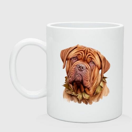 Бордоский дог в венке из осенних листьев Кружка