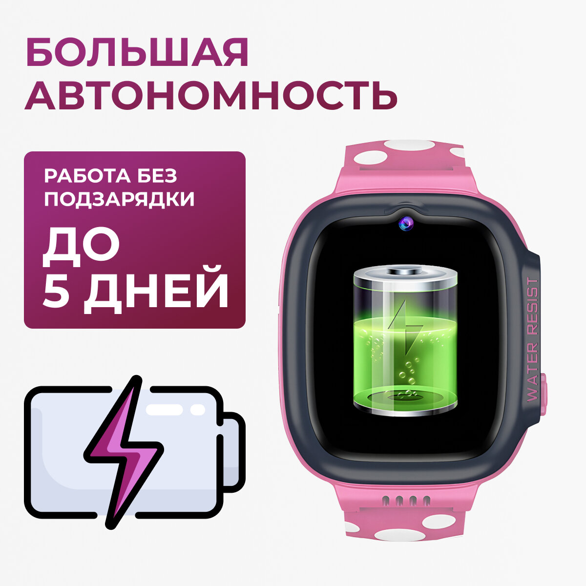 Смарт часы детские для девочки наручные с GPS, 4G и SIM-картой, розовые — фото 1