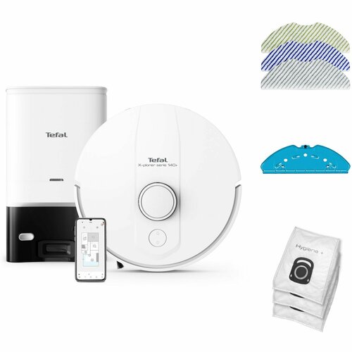 Робот пылесос Tefal X-plorer Serie 140 RG9197WH со станцией самоочистки с сухой и влажной уборкой белый 5000 Па 59699₽
