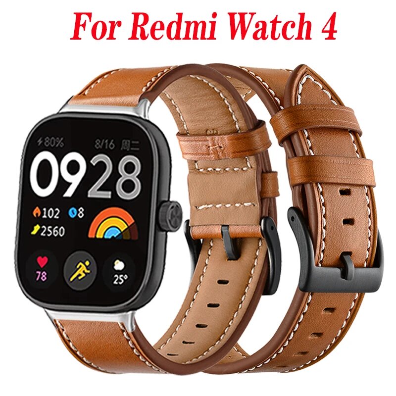 Ремешок кожаный для Xiaomi Redmi Watch 4, black 2, For Redmi Watch 4 — фото 1