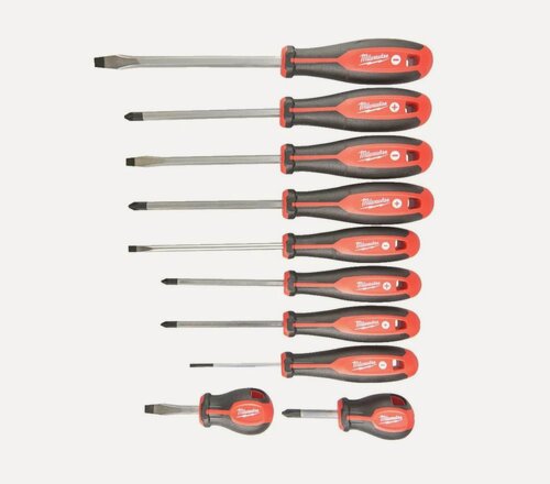 Изображение товара Набор магнитных отверток Milwaukee трехгранная рукоятка, 10 шт 4932471808, пластиковая упаковка, красный.