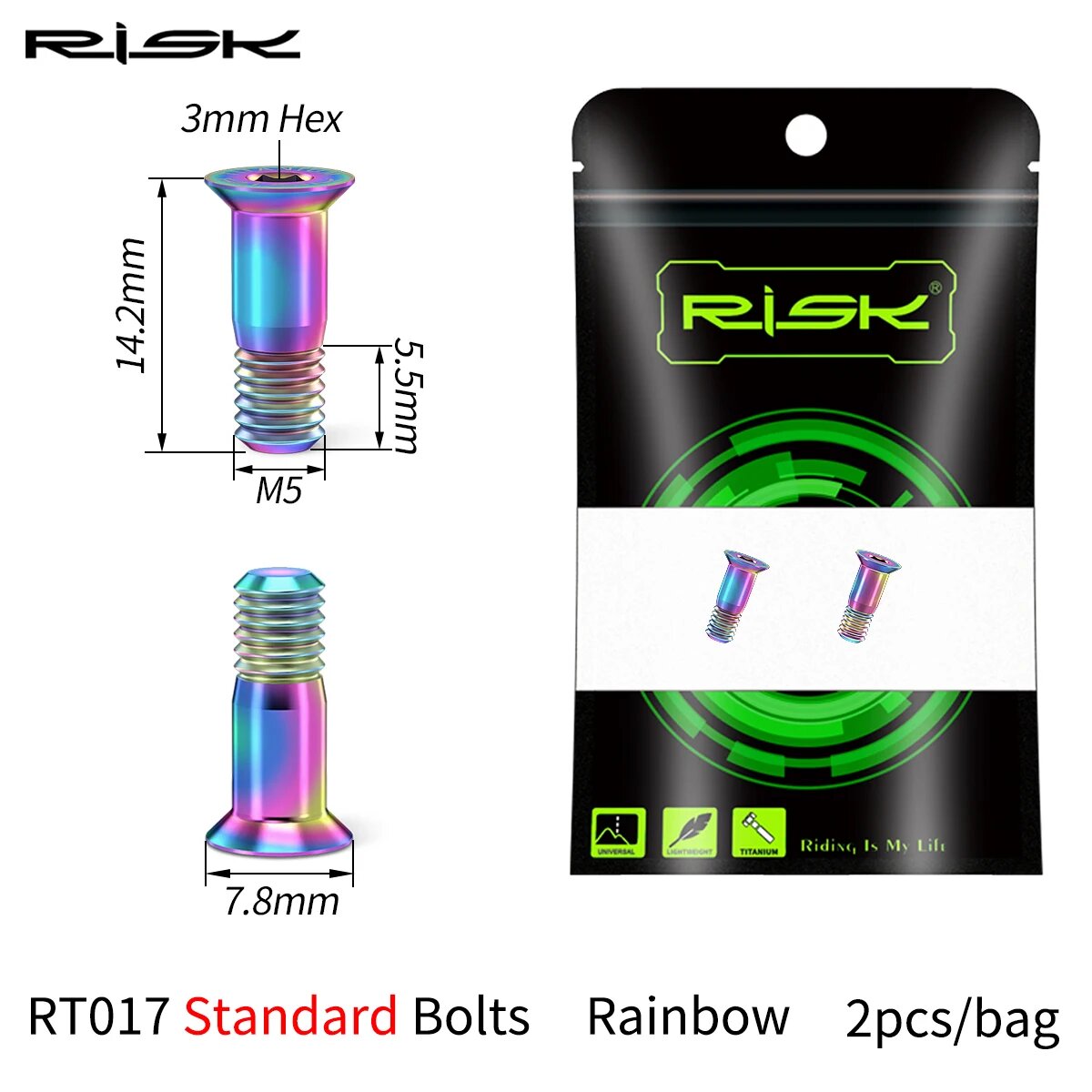 RISK Болты заднего переключателя, rainbow, 2 шт, M5*14.2 мм