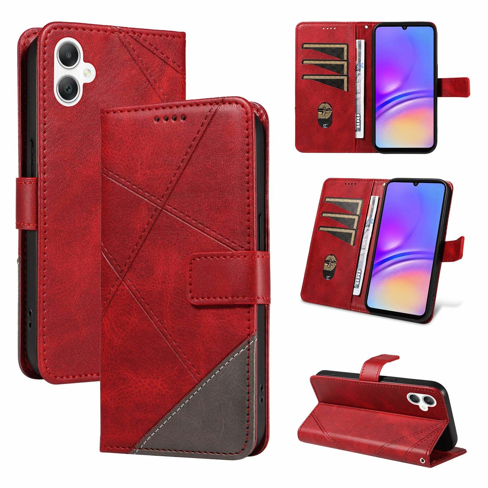YIKATU Чехол книжка для Samsung Galaxy A06 (Самсунг Галакси A06) кожаный черный с магнитной застежкой, flip чехол с функцией подставки, С вытяжным шнуром