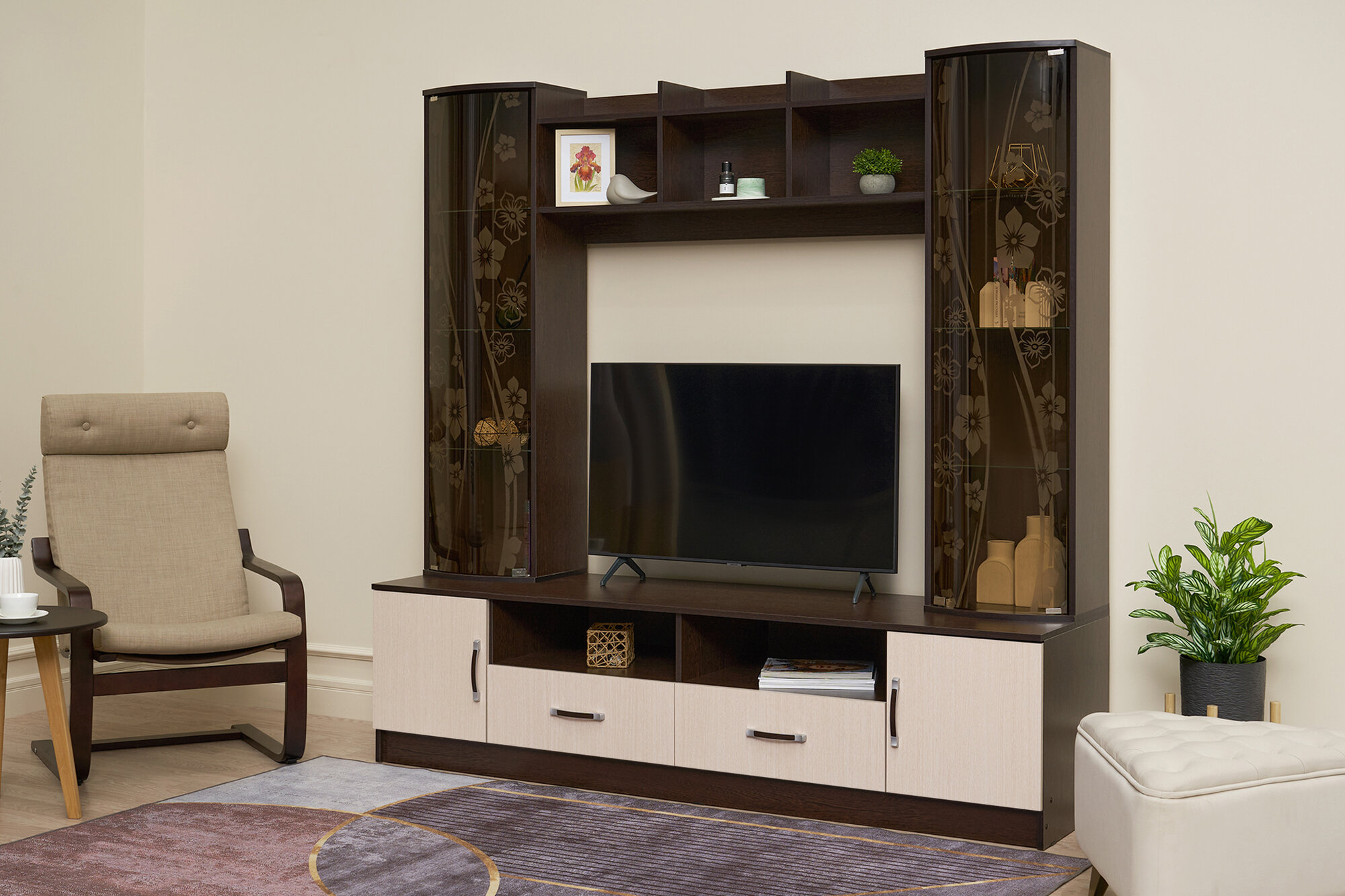 Стенка в гостиную под телевизор Нонтон Марта-15 венге / дуб белфорд, 200 см — фото 1