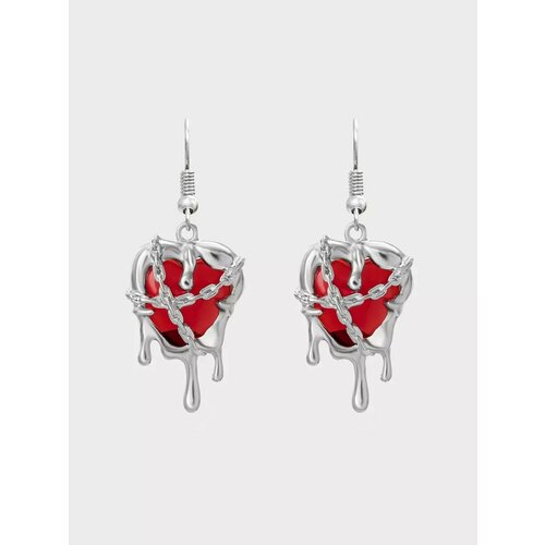 фото Серьги пусеты, фианит, серебристый/красный be self true jewel
