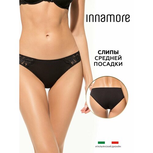 Трусы Innamore слипы хлопковые средней посадки, размер 2, черный