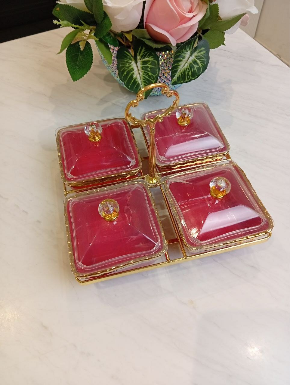 Менажница в виде цветка для орехов и сухофруктов, красная, 4 шт