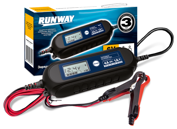 RUNWAY RR105 Умное зарядное устройство для аккумуляторов Smart car charger 6/12В ток 1А/4А