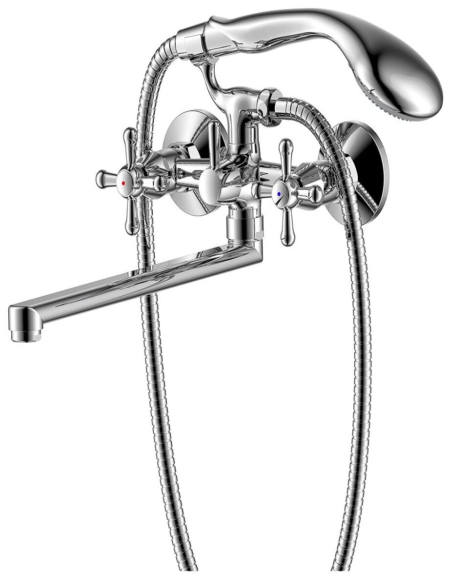 Смеситель для ванны и умывальника DOM, 1/2", кер., картридж., плоск. излив 325 мм,