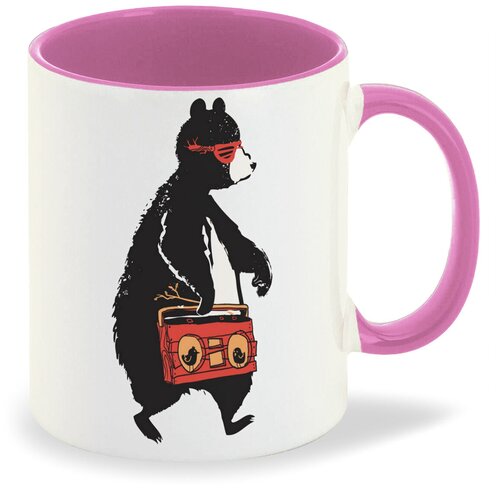 Кружка розовая CoolPodarok Медведь в красных очках