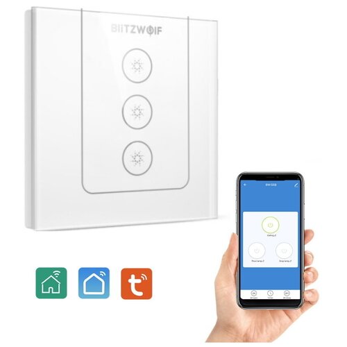 Умный настенный выключатель света BlitzWolf BW-SS9 3 Way Wi-Fi Smart Wall Light Switch White