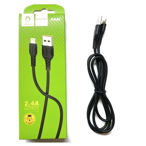 Кабель DENMEN D06L USB to Lightning 2.4A 1 м, черный кабель usb lightning denmen d16l для apple 3 6a black