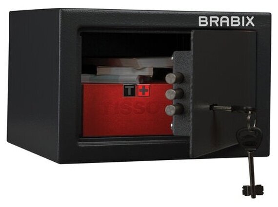 Сейф мебельный Brabix "SF-170KL", 170х260х230 мм, ключевой замок, черный, 291142, S103BR210514