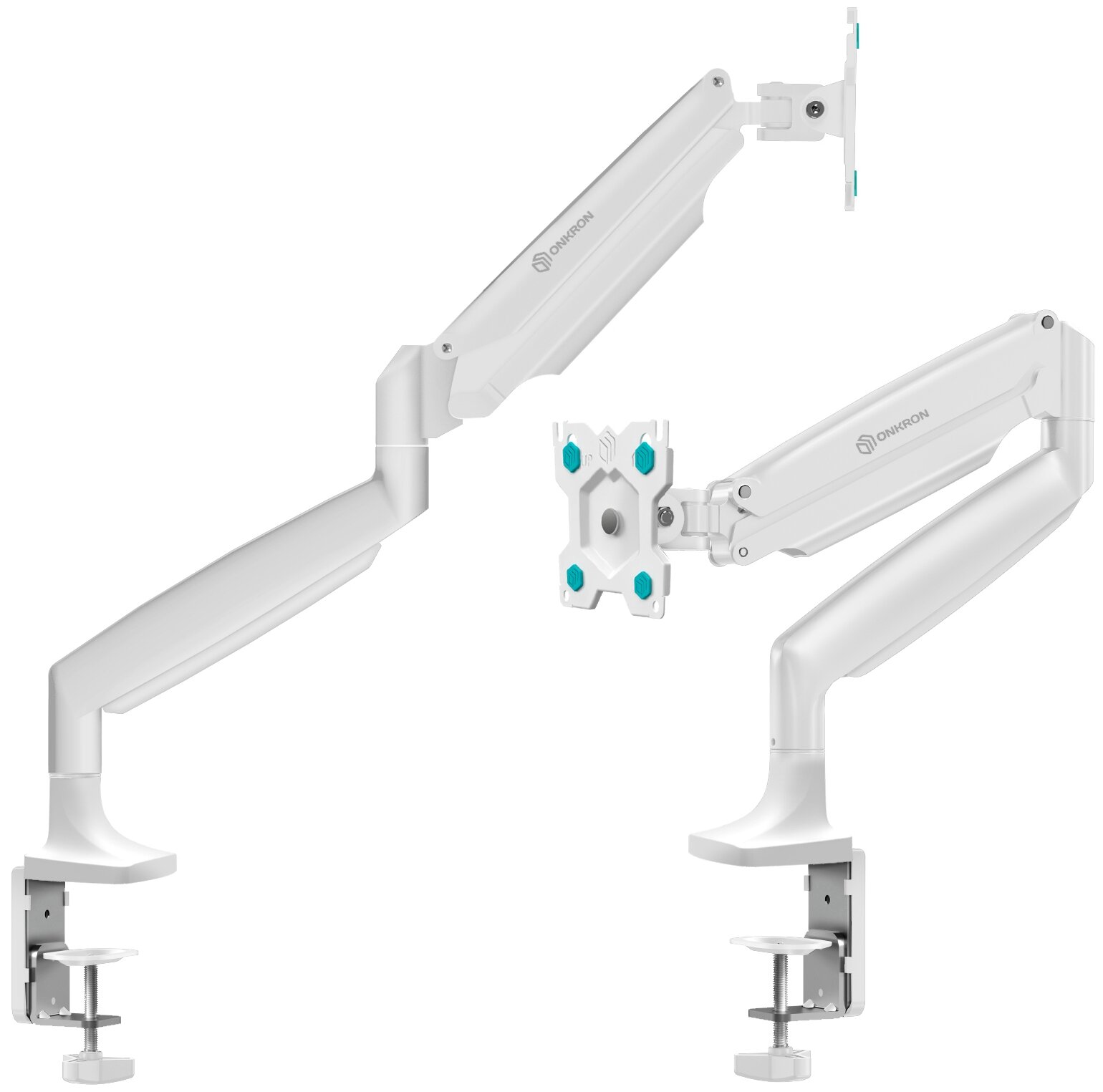 Кронштейн для мониторов ONKRON/ 13-32'' ГАЗЛИФТ макс 100*100 наклон -90?/+90?, поворот +-90°, 2 колена, от стены: до 525мм, крепление к столу 10-85мм, вес до 9кг, серебро - фото №11