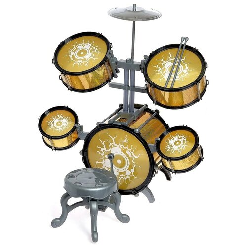 фото Барабанная установка "голд", 5 барабанов, тарелка, палочки, стульчик, педаль 5246447 xinshanlin