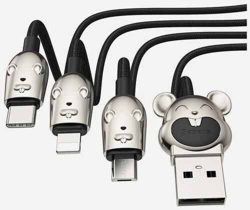 Изображение товара Кабель BASEUS Three Mouse 3-in-1, USB to MicroUSB/Type-C/Lightning, 3.5A, 1,2м, черный, CAMLT-MU01