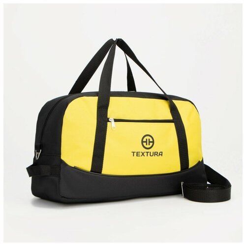 фото Сумка спортивная на молнии, без подкладки, наружный карман, цвет чёрный/жёлтый textura