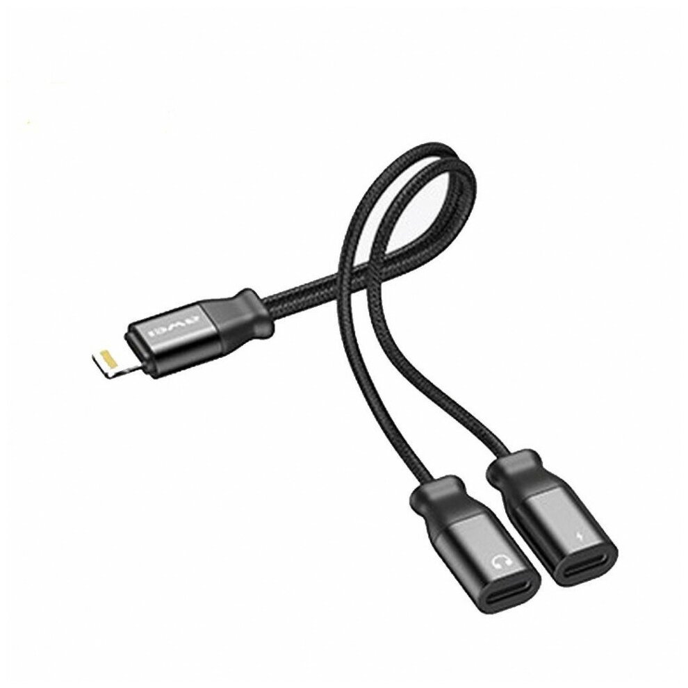 Переходник-адаптер AWEI CL-72 2 in 1 Lightning(M) to Lightning Charging(F)/Lightning Earphone(F) Черный