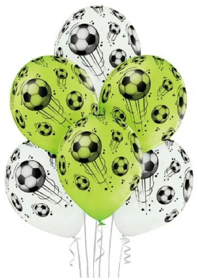Воздушные шары Belbal латексные Футбольные мячи белый/салатовый, 36 см, набор 15 шт