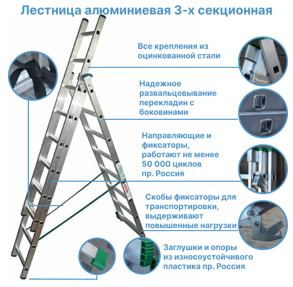 Лестница трехсекционная 3х6, Высота, max 346 см - фотография № 4