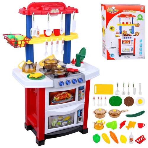 Детская игровая кухня Little Chef 758A, 83х62х36 см, с водой, набором посуды и продуктов, вытяжка с подсветкой, конфорка и гриль c подсветкой, озвучк