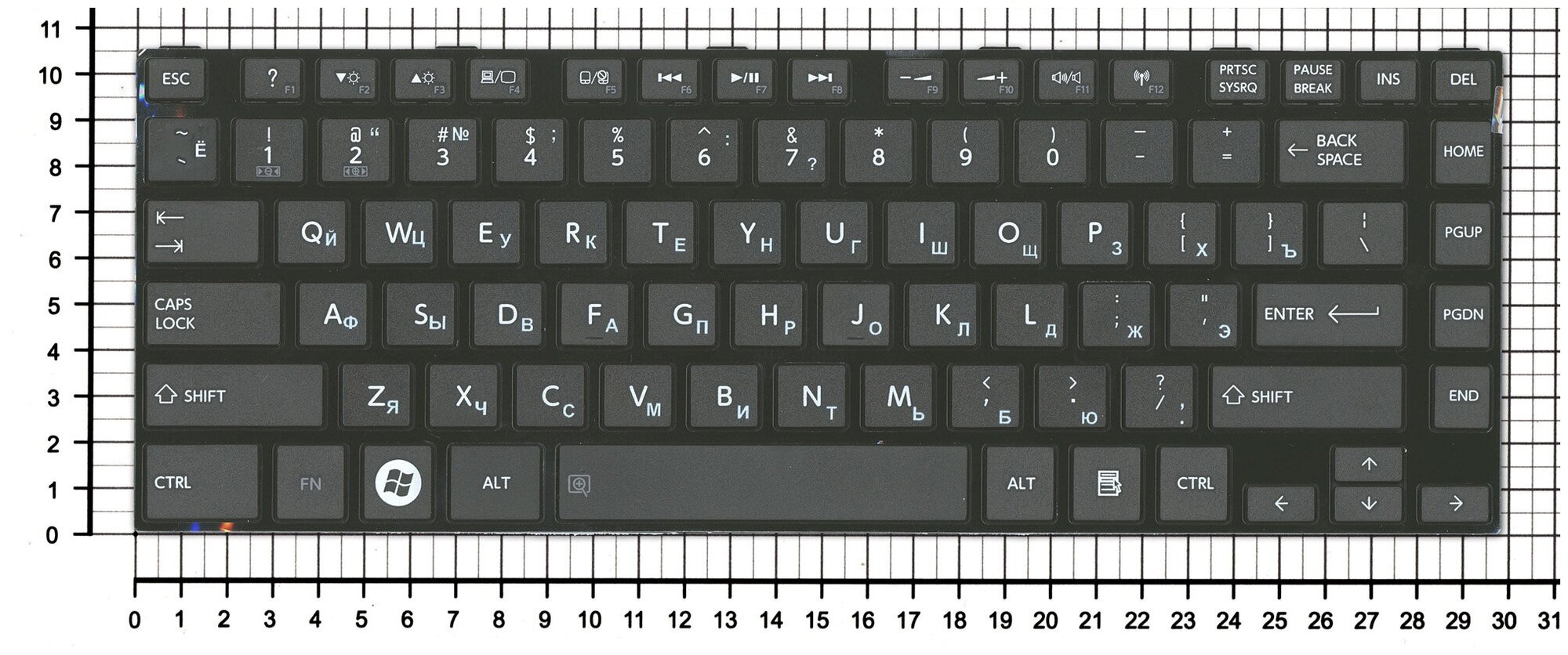 Клавиатура для ноутбука Toshiba MP-11B26U4-9201 черная с черной рамкой