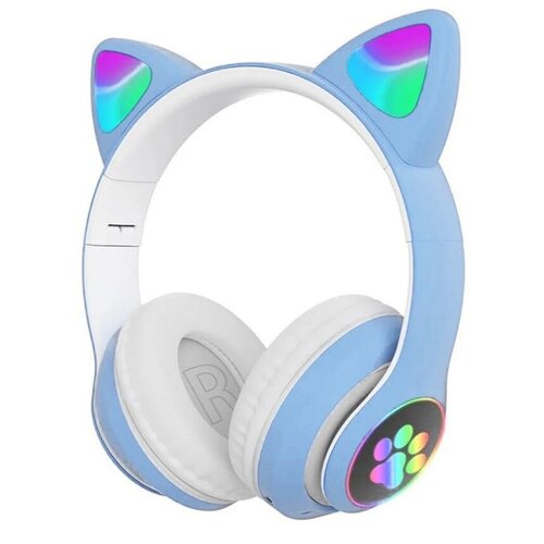 Беспроводные bluetooth наушники Cat Ear со светящимися кошачьими ушками и лапками LED микрофон голубой 89900₽