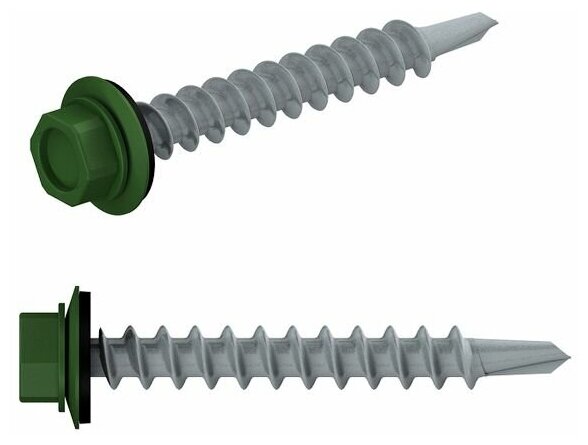 Саморез кровельный 5.5х19 мм цинк, шайба с прокл, PT3, RAL 6002 (100 шт в пласт. конт.) STARFIX (по металлу, цвет лиственно-зеленый) (SMP2-81464-100)