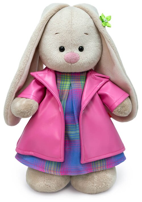 Мягкая игрушка Зайка Ми в пальто из экокожи, 32 см, белый/розовый