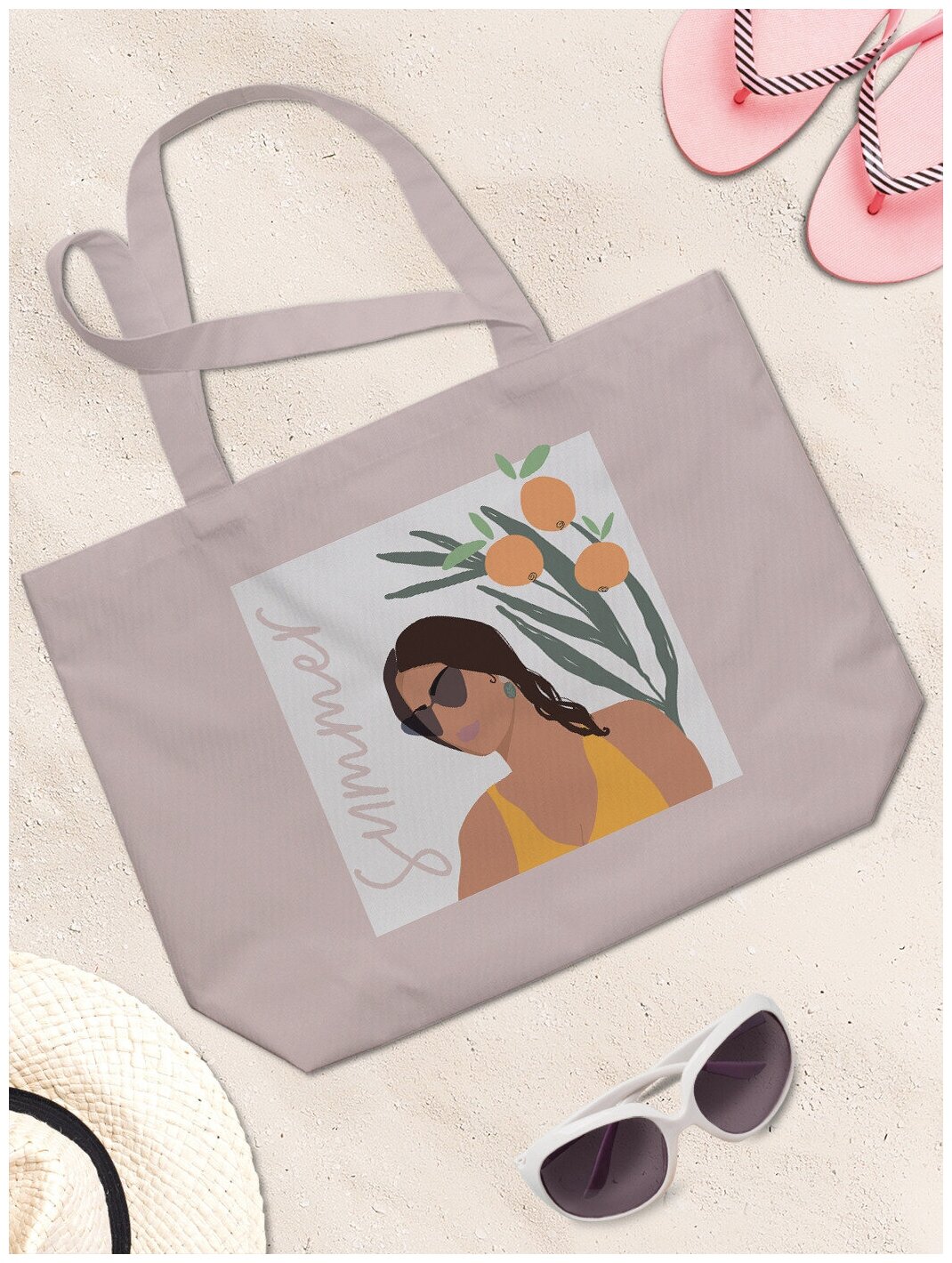 Текстильная женская сумка JoyArty "Девушка в отпуске" на молнии для пляжа и фитнеса - фотография № 3