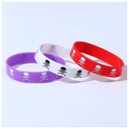 фото Queen fair силиконовый браслет "череп", набор 3 шт, цвет микс