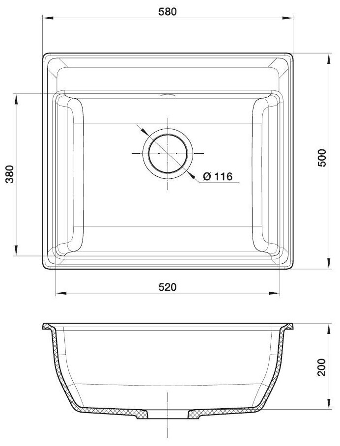 GRANFEST Мойка мрамор VERTEX GF-V-580 чаша с крылом 580*500мм белый - фотография № 3