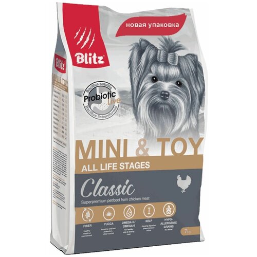Сухой корм для собак Блиц Классик, для мелких и миниатюрных пород всех возрастов, 7 кг (Blitz Classic Mini & Toy Breeds Dog All Life Stages)