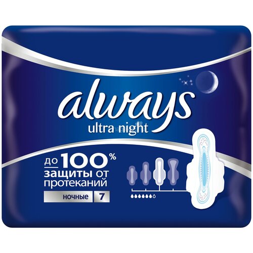 Прокладки Always Ultra Night, 7 шт always прокладки тонкие always ultra night 7 шт