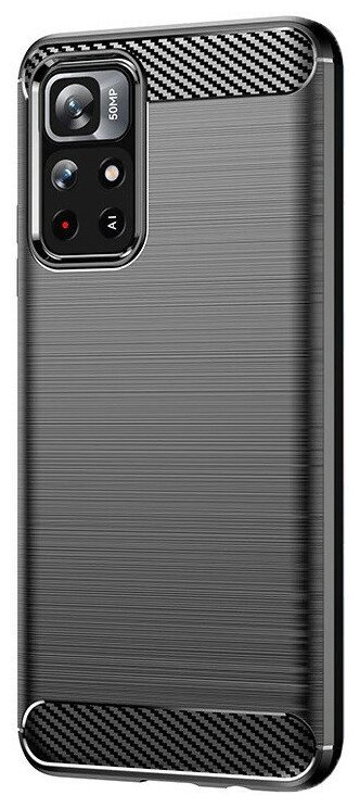 Накладка силиконовая для Xiaomi Redmi Note 11 5G / Note 11T 5G / Poco M4 Pro 5G под карбон и сталь черная