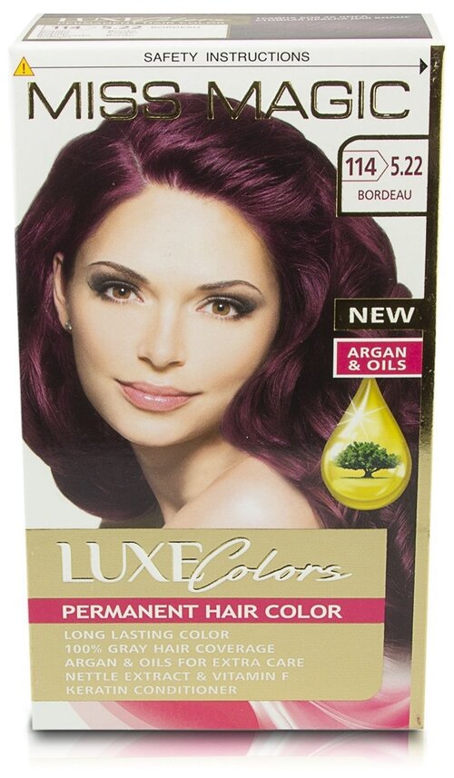 Miss Magic Luxe Colors Стойкая краска для волос  c экстрактом крапивы, витамином F и кератином, 114 (5.22) бордо, 125 мл