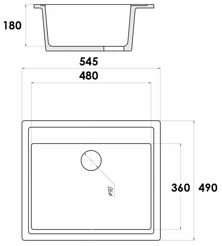 Кухонная мойка прямоугольная 560х500мм Grantop Geos GT1356GT, графит - фотография № 5