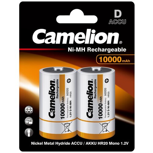 Аккумулятор Camelion D-10000mAh Ni-Mh BL-2 NH-D10000BP2, 1.2В аккумулятор camelion nh aaa1000bp2