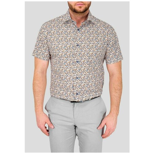 фото Рубашка мужская короткий рукав greg 523/101/14653/z/1, полуприталенный силуэт / regular fit, цвет бежевый, рост 174-184, размер ворота 44