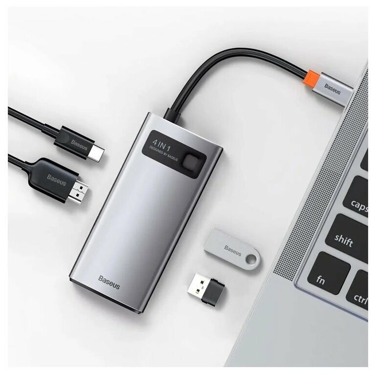 Хаб USB-концентратор Baseus Metal Gleam Series 4-in-1 Multifunctional Type-C HUB Docking Station Gray CAHUB-CY0G