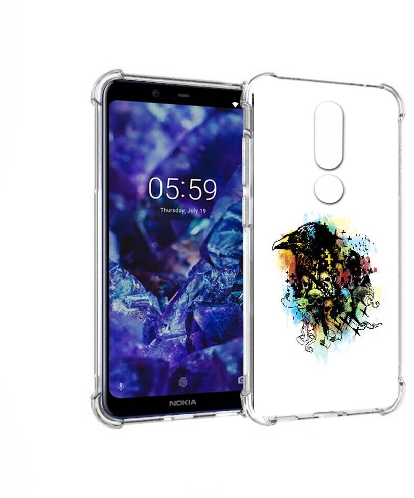 Чехол задняя-панель-накладка-бампер MyPads ворон и черепа для Nokia 5.1 Plus/Nokia X5 противоударный