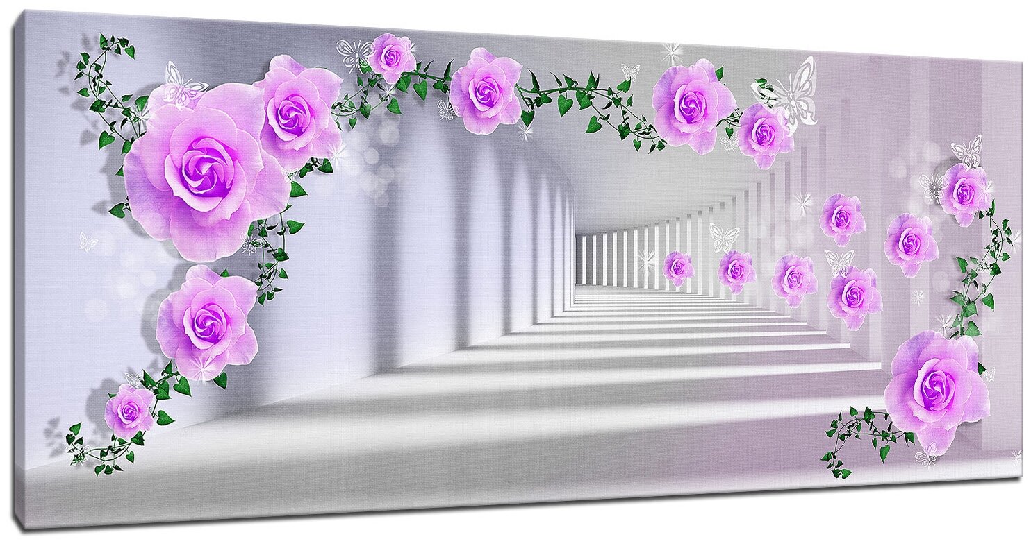 Картина Уютная стена "3D коридор с розами" 150х60 см