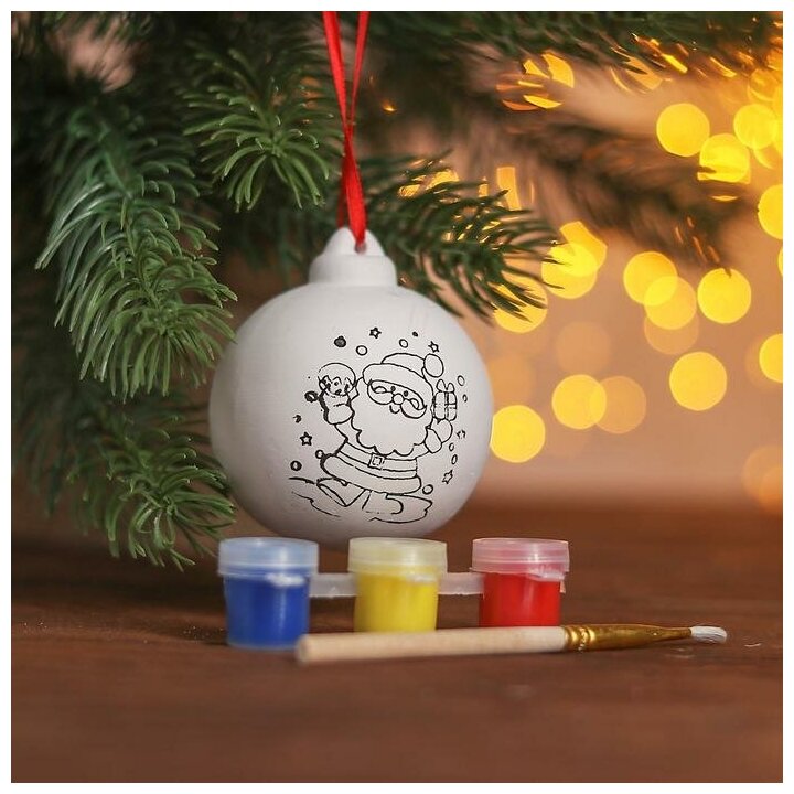 Новогодний шар под раскраску «Время подарков» с подвесом, краска 3 цв. по 2 мл, кисть