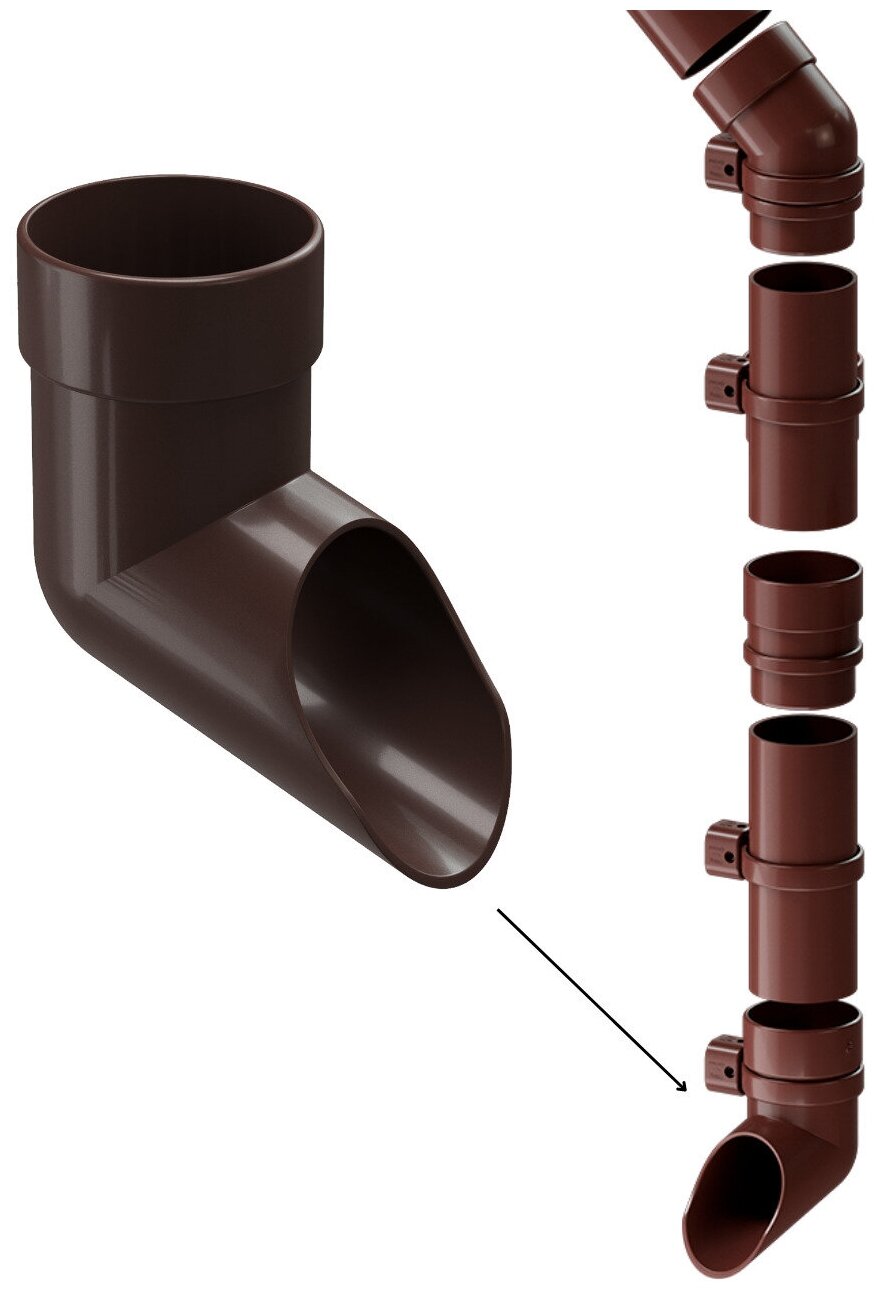 Наконечник водостока дёке люкс ПВХ, диаметр 100мм, цвет шоколад (RAL8019) - фотография № 2