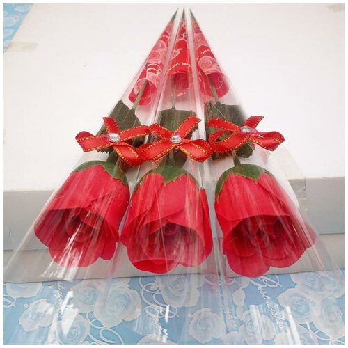 Декоративная роза из мыла красная, 35 см,комплект - 5 штук